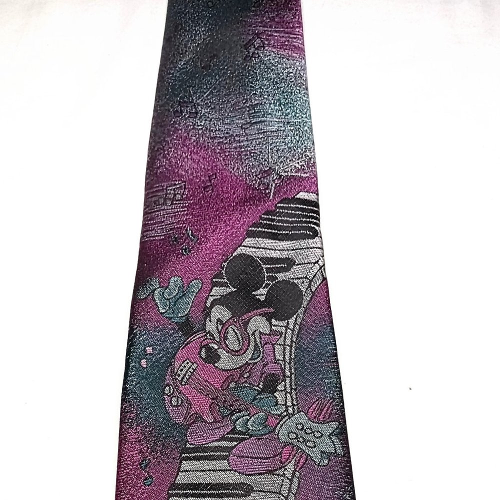 Disney Mickey Mouse Rock And Roll Neck Tie 100% Polyester Purple